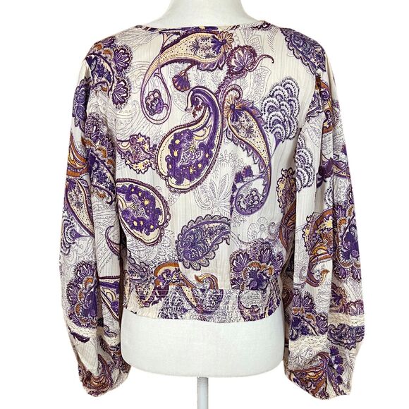Band of the Free Mirabelle Crop Top Size L Cream Purple Paisley Lace Boho - Picture 3 of 6